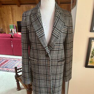 ZARA WOMAN Black Brown, Cream Beige and Brown Plaid Coat – XS